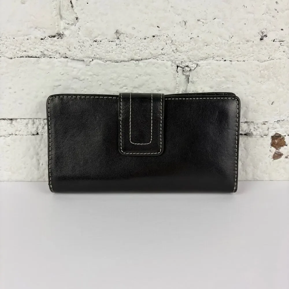 Fossil Black Leather Vintage Pink Inside Bifold Wallet Check Holder